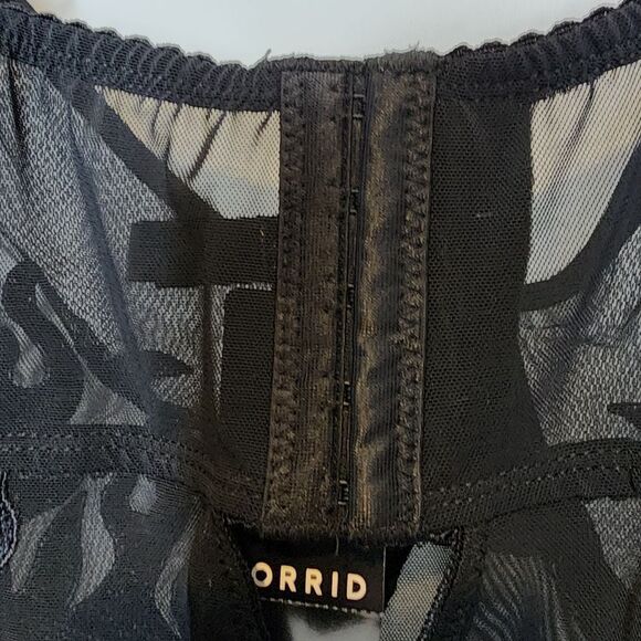 5X 28W Torrid Black Bodysuit Flames Embroidered Underwire Sheer Lingerie Pinup - Picture 8 of 10